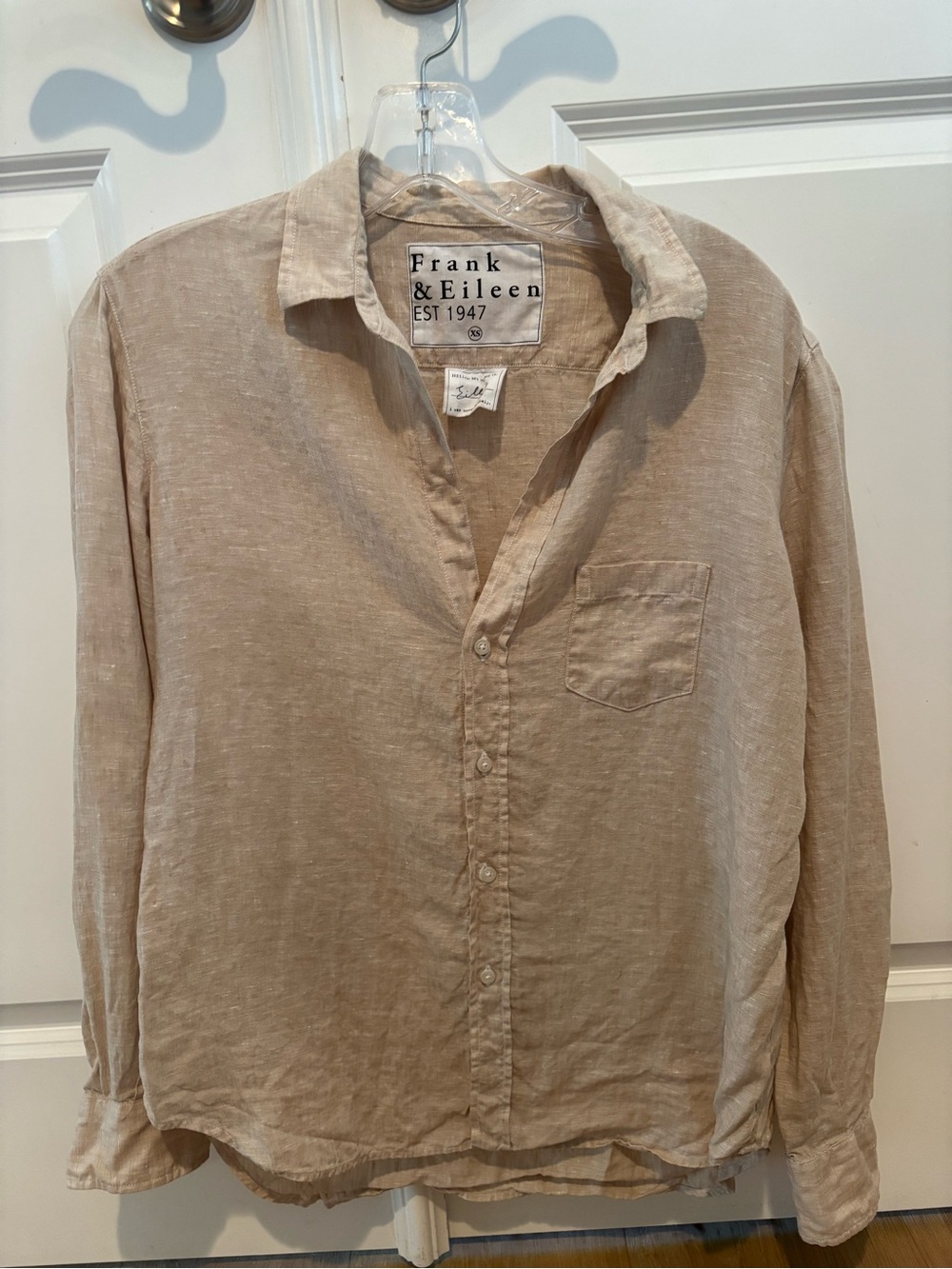 Frank & Eileen Oatmeal Linen Button-Down “Eileen” Shirt Size XS